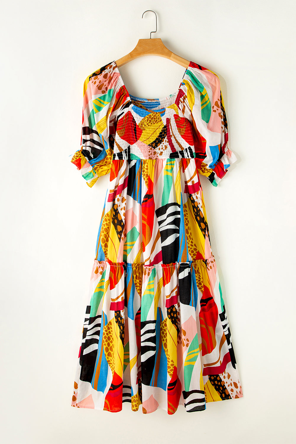 Robe bohème longue à col carré smocké