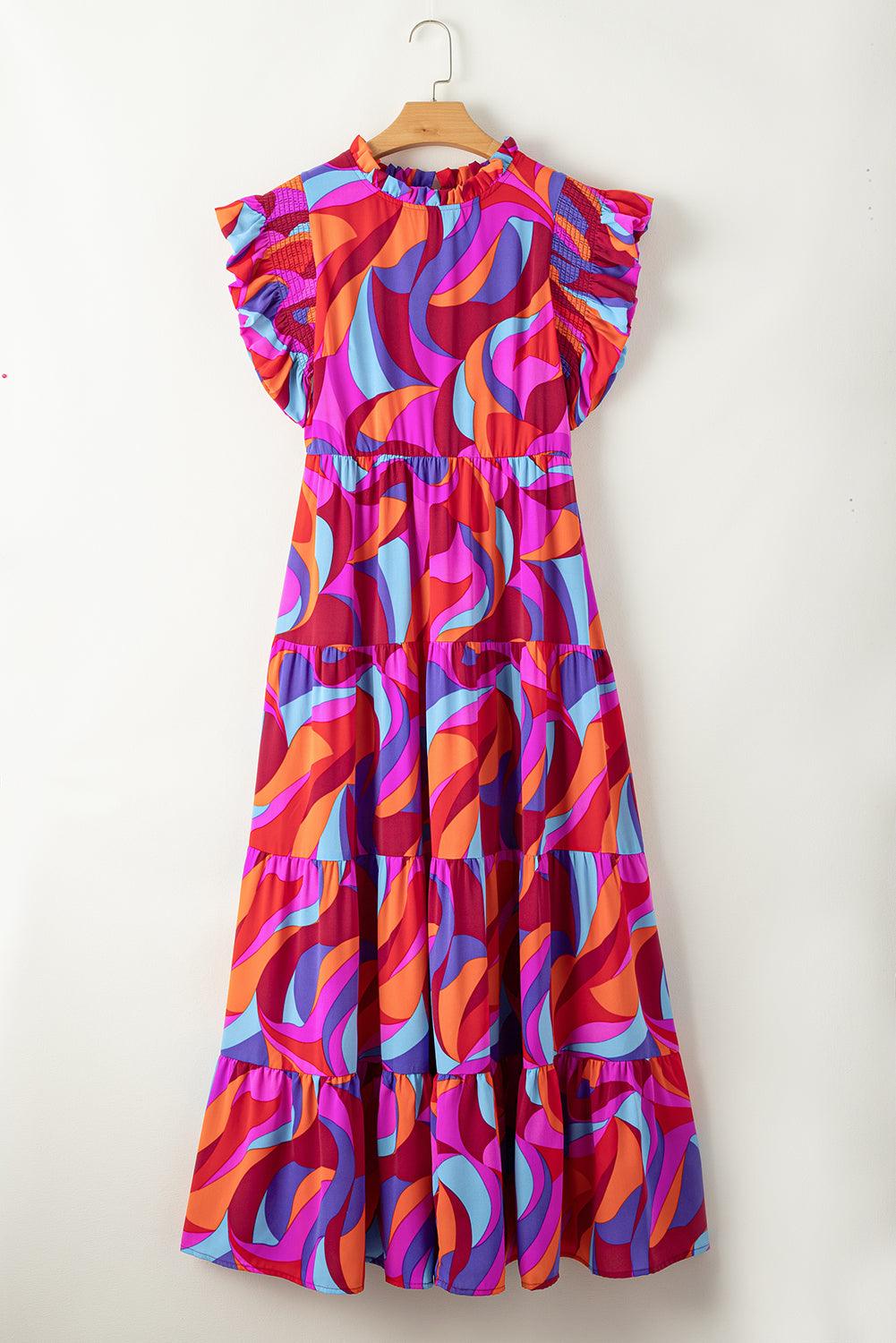 Robe longue volantée à taille haute imprimée