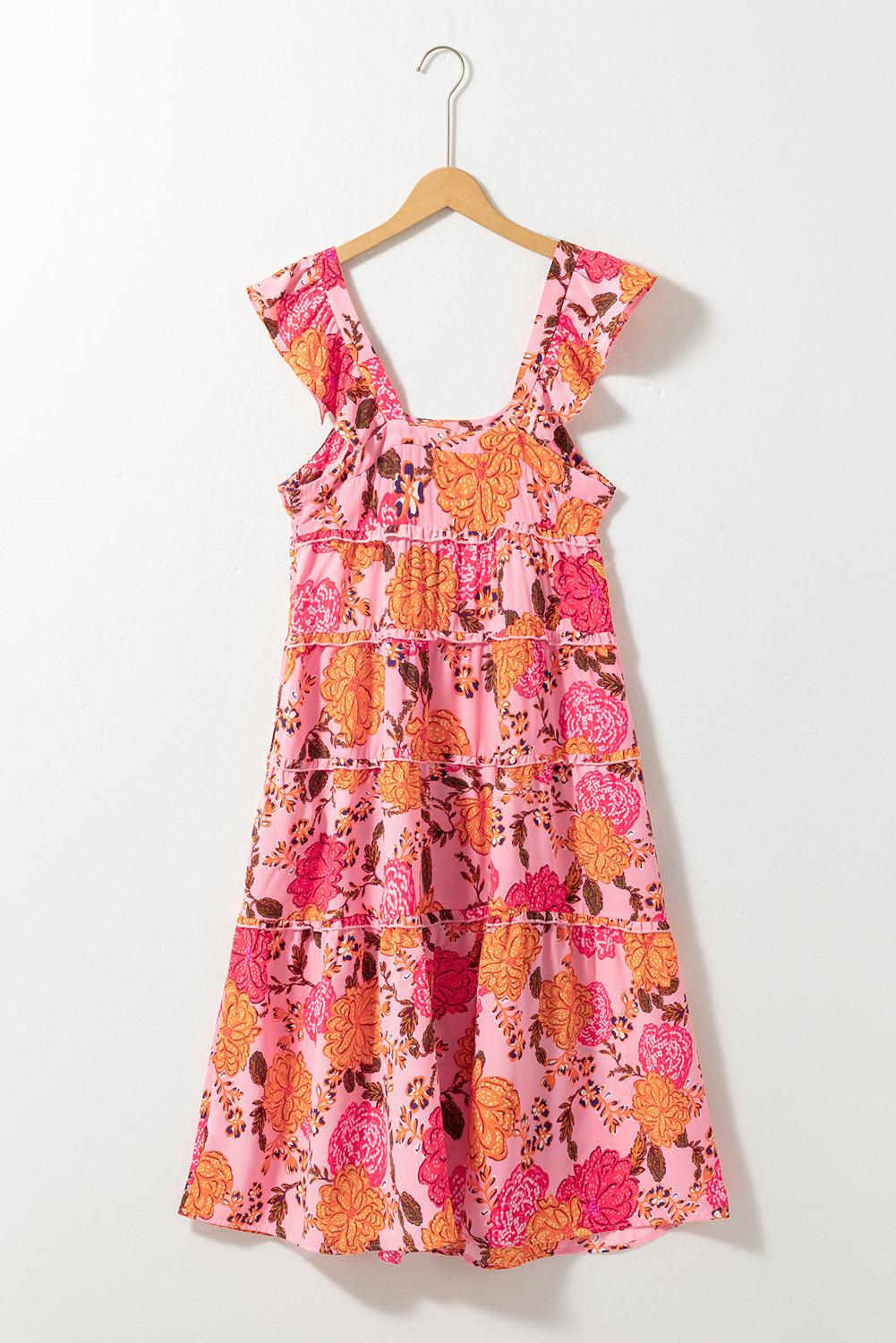 Robe mi-longue volantée à encolure carrée