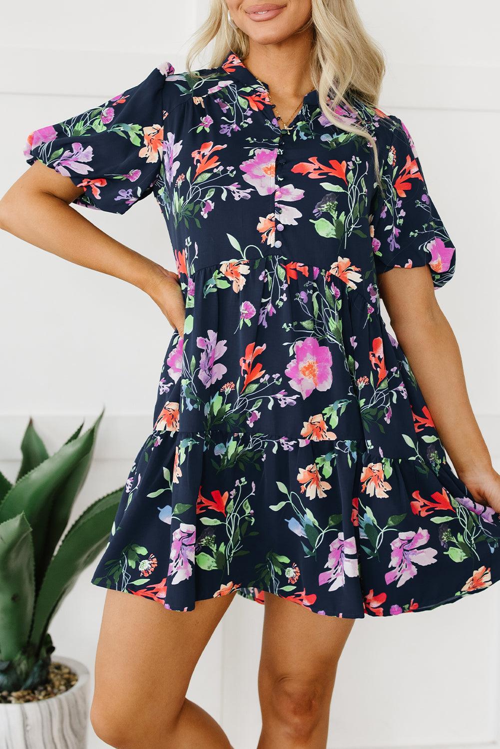 Robe à Col Mandarin et Manches Bouffantes - Robesboutique