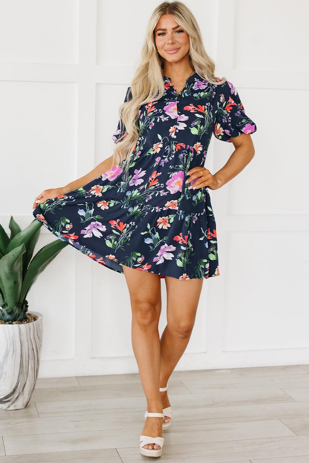 Robe à Col Mandarin et Manches Bouffantes - Robesboutique