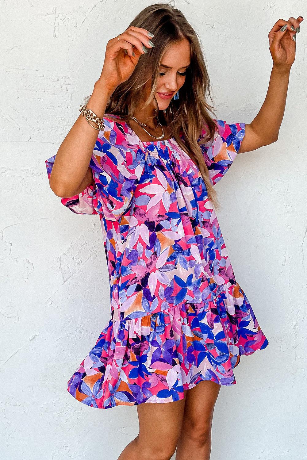 Robe à Manches Courtes Bouffantes et Volants - Robesboutique