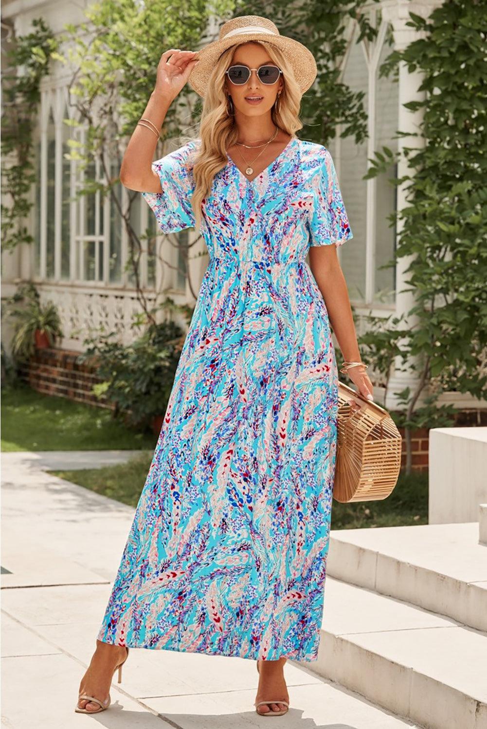 Robe Maxi Florale à Col V et Wrap - Robesboutique