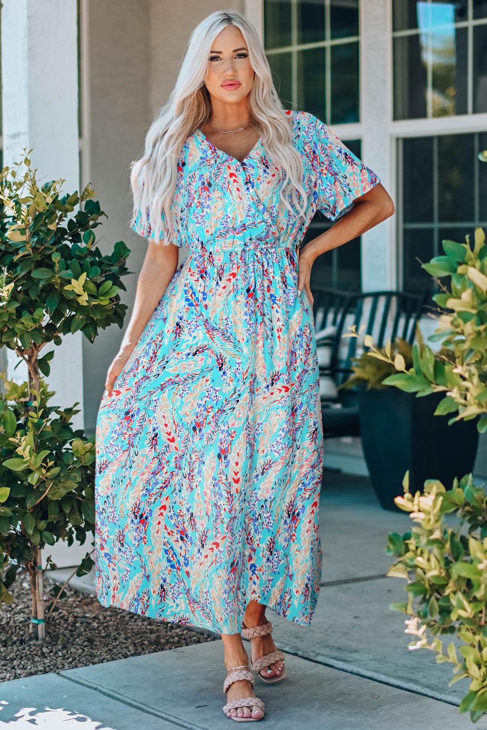 Robe Maxi Florale à Col V et Wrap - Robesboutique