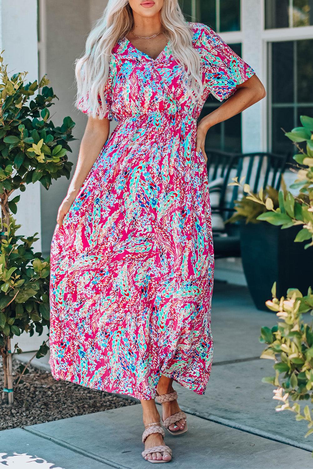 Robe Maxi Florale à Col V et Wrap - Robesboutique