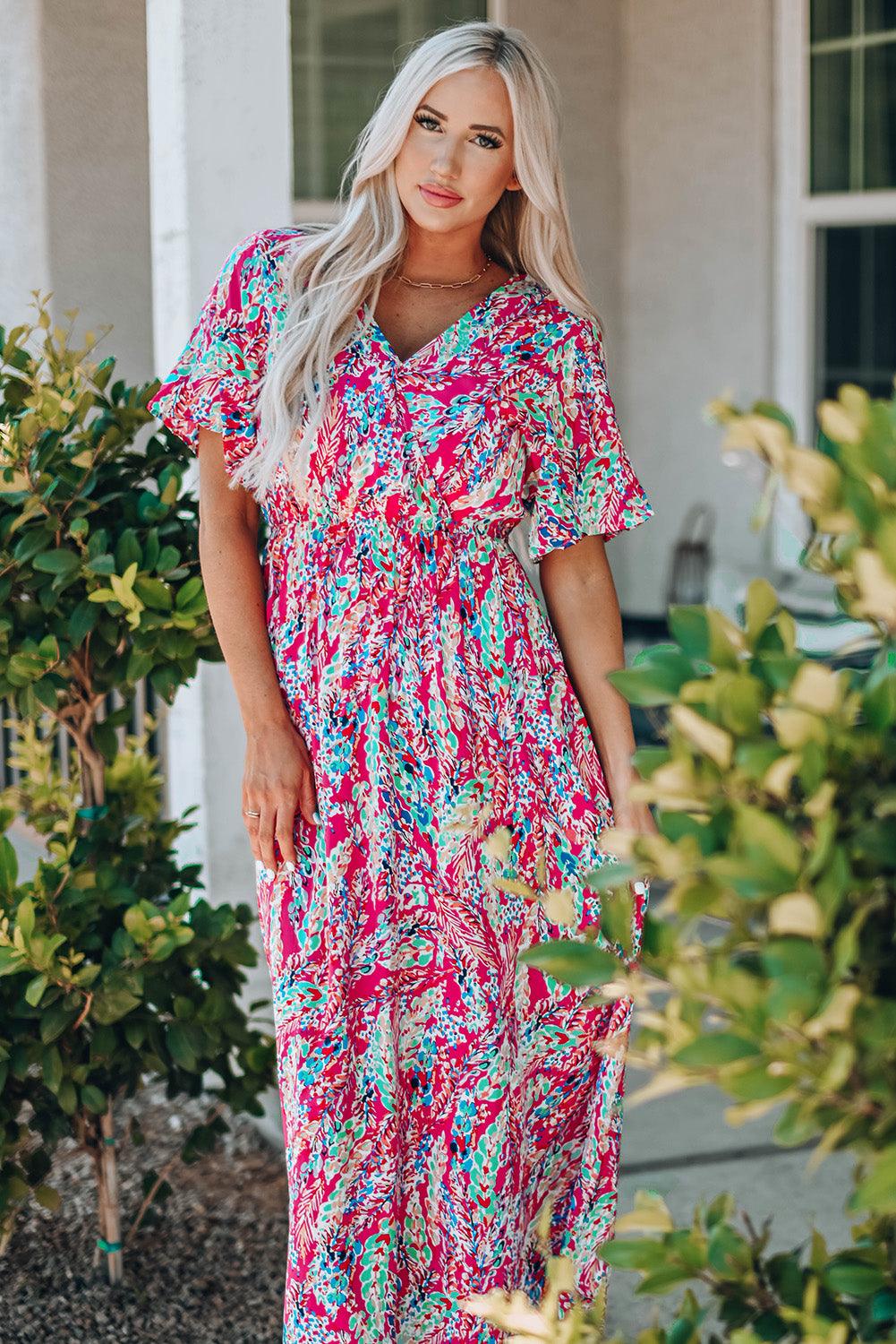 Robe Maxi Florale à Col V et Wrap - Robesboutique