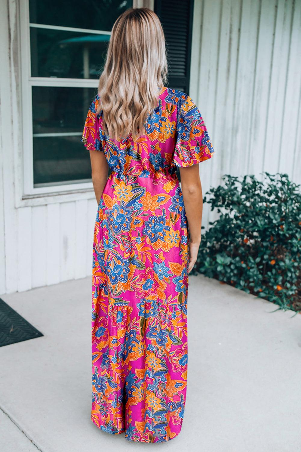 Robe Maxi Florale à Col V et Wrap - Robesboutique