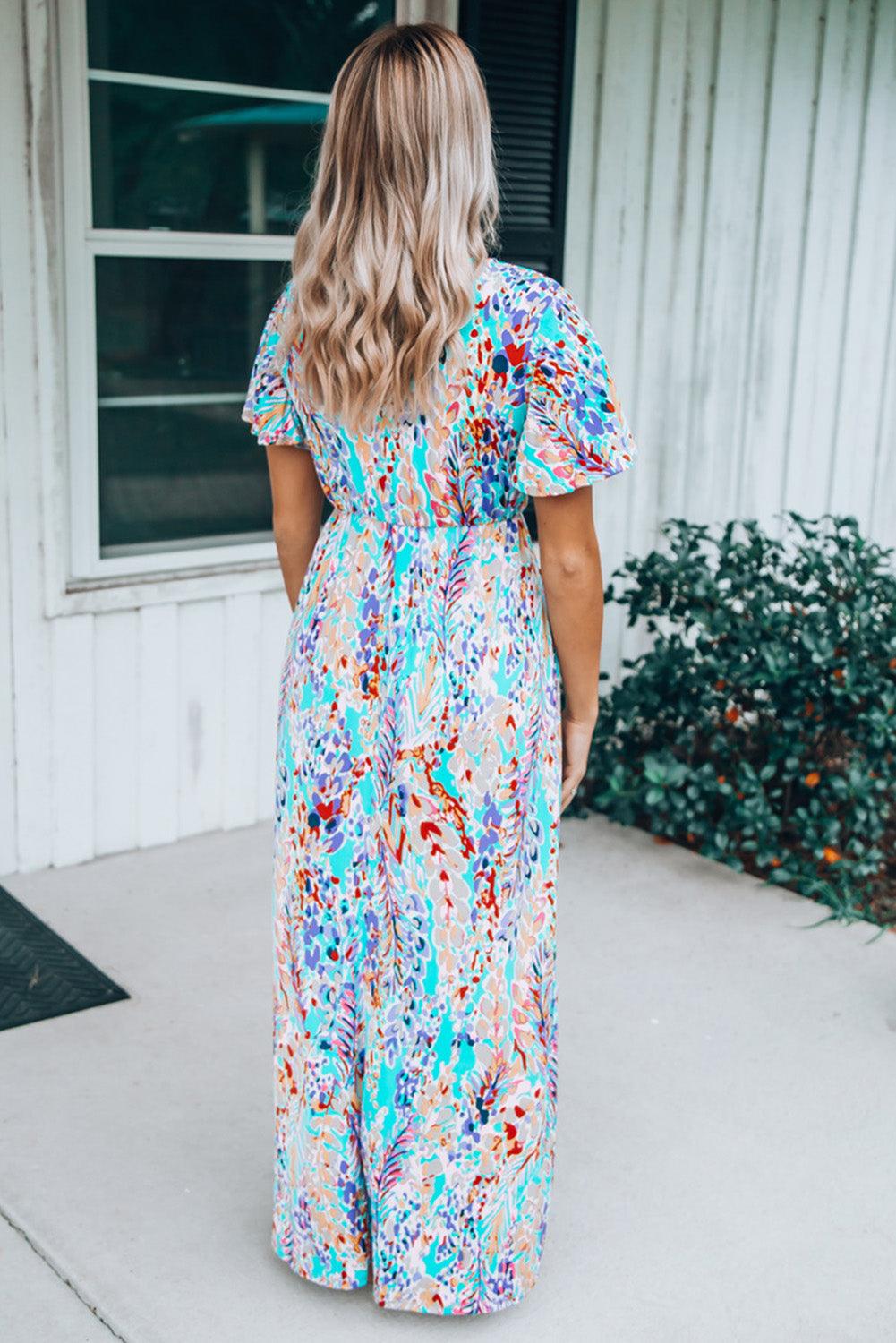 Robe Maxi Florale à Col V et Wrap - Robesboutique