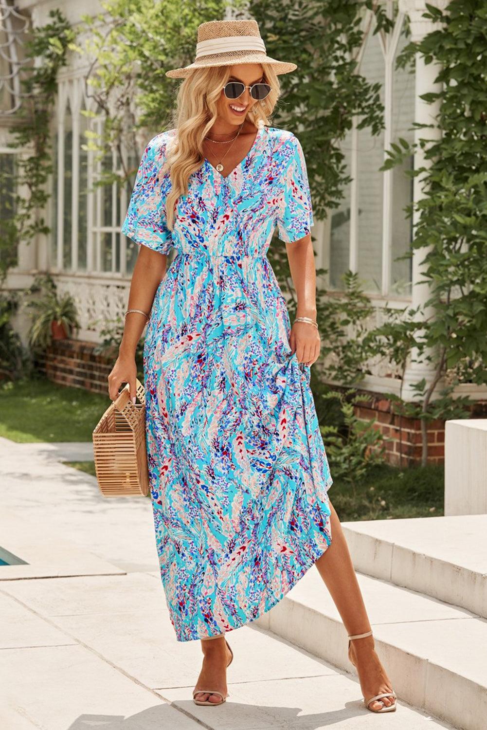 Robe Maxi Florale à Col V et Wrap - Robesboutique