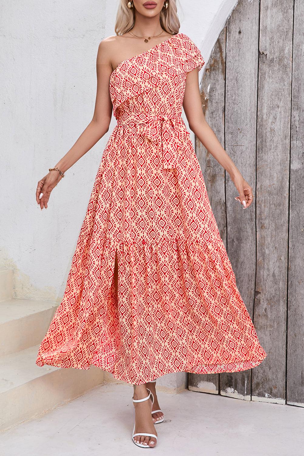 Robe Maxi Géométrique à Fente Latérale - Robesboutique